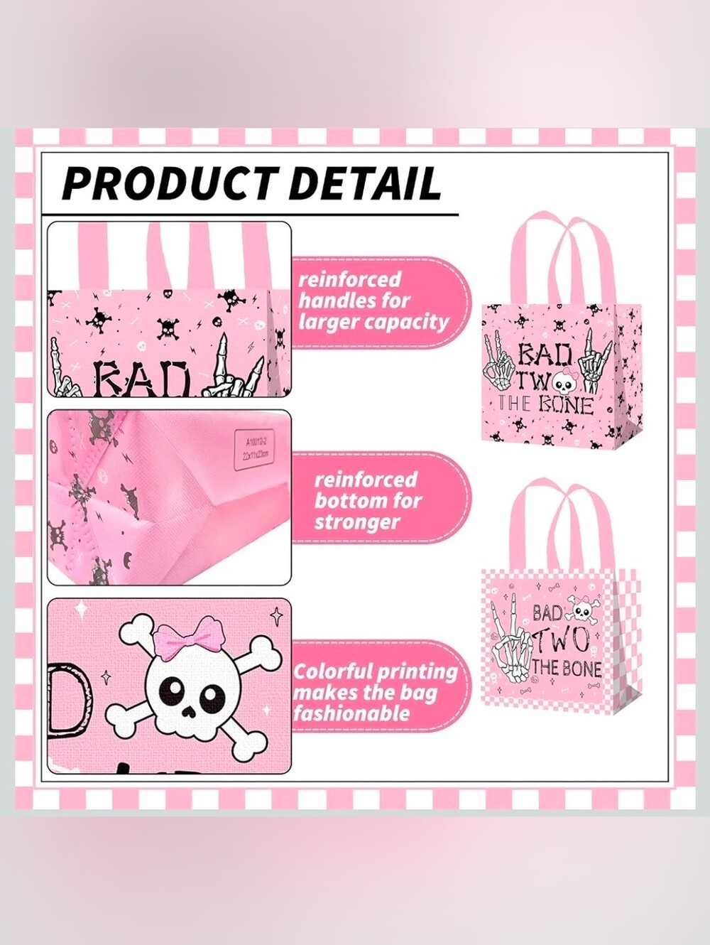 Bad TWO the Bone 2nd Birthday Treat Bags Pink Skull Party Set of 12 - Picture 6 of 6
